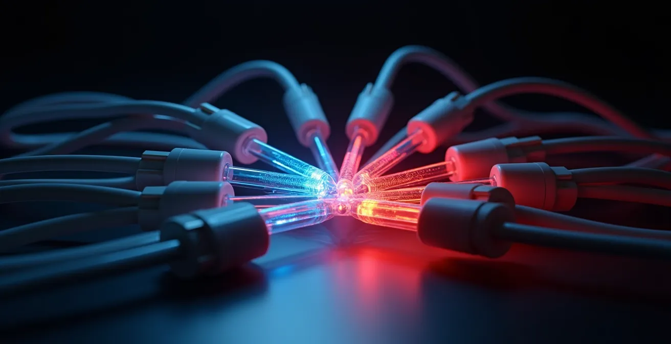 Abstract visualization of network slicing technology prioritizing medical data streams