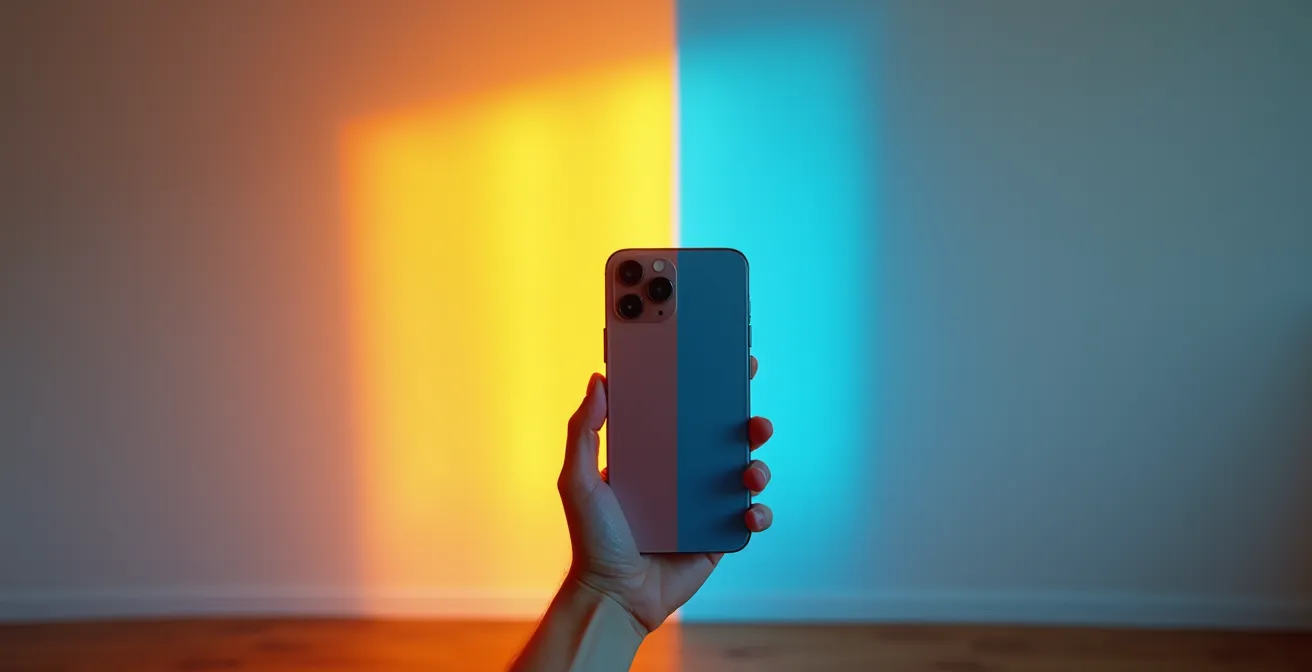 Room showing AR color visualization with natural lighting transitions