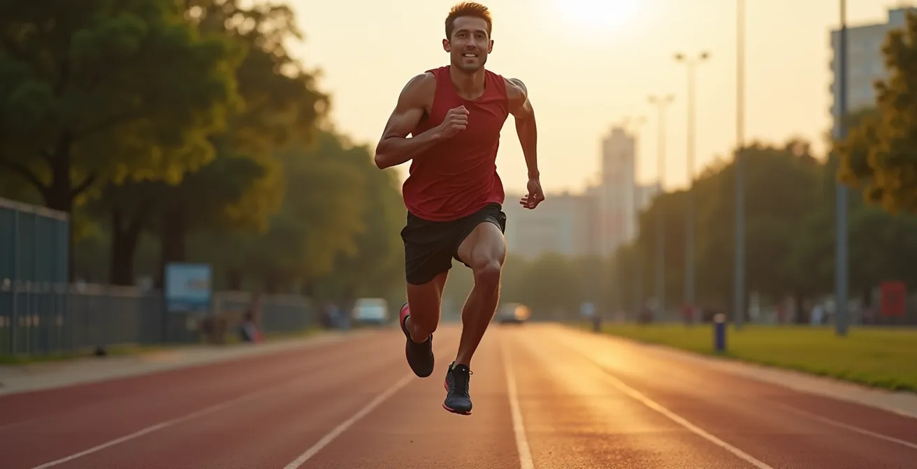 Runner performing dynamic movements to test earbud fit in outdoor setting