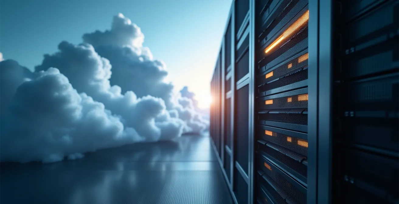 Split composition showing cloud servers versus local NVR storage system