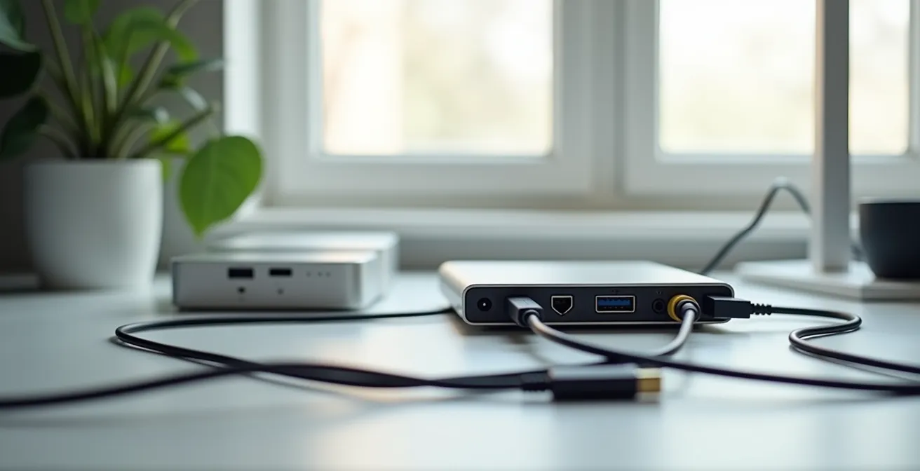 Visual comparison of different port types and cable connections for external storage