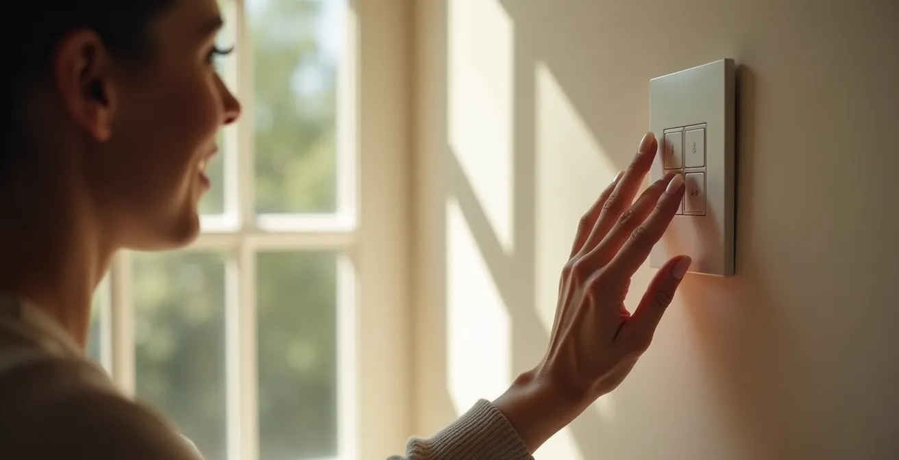 Modern wall panel with clearly labeled physical smart switches for guest use