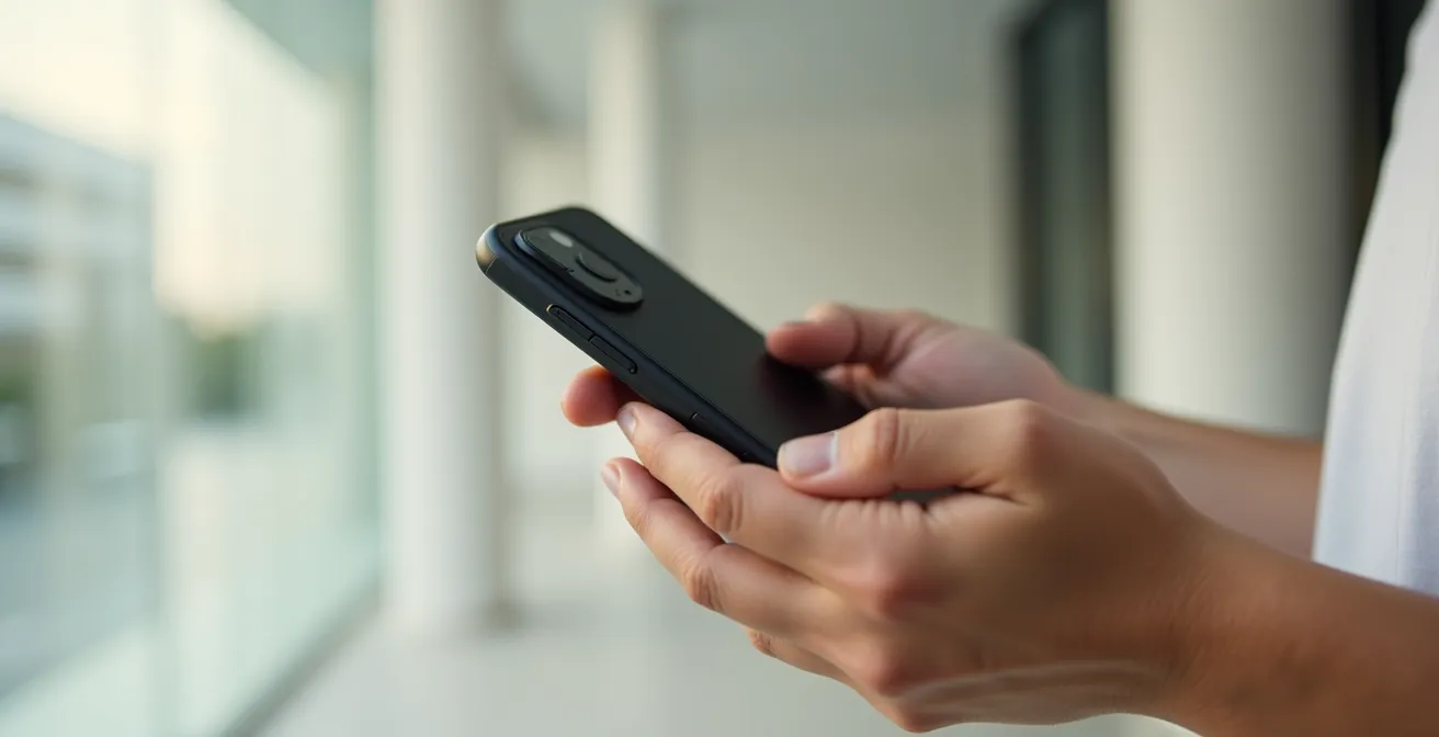 Side view of hands holding a phone, demonstrating a proper grip that does not block internal antennas.