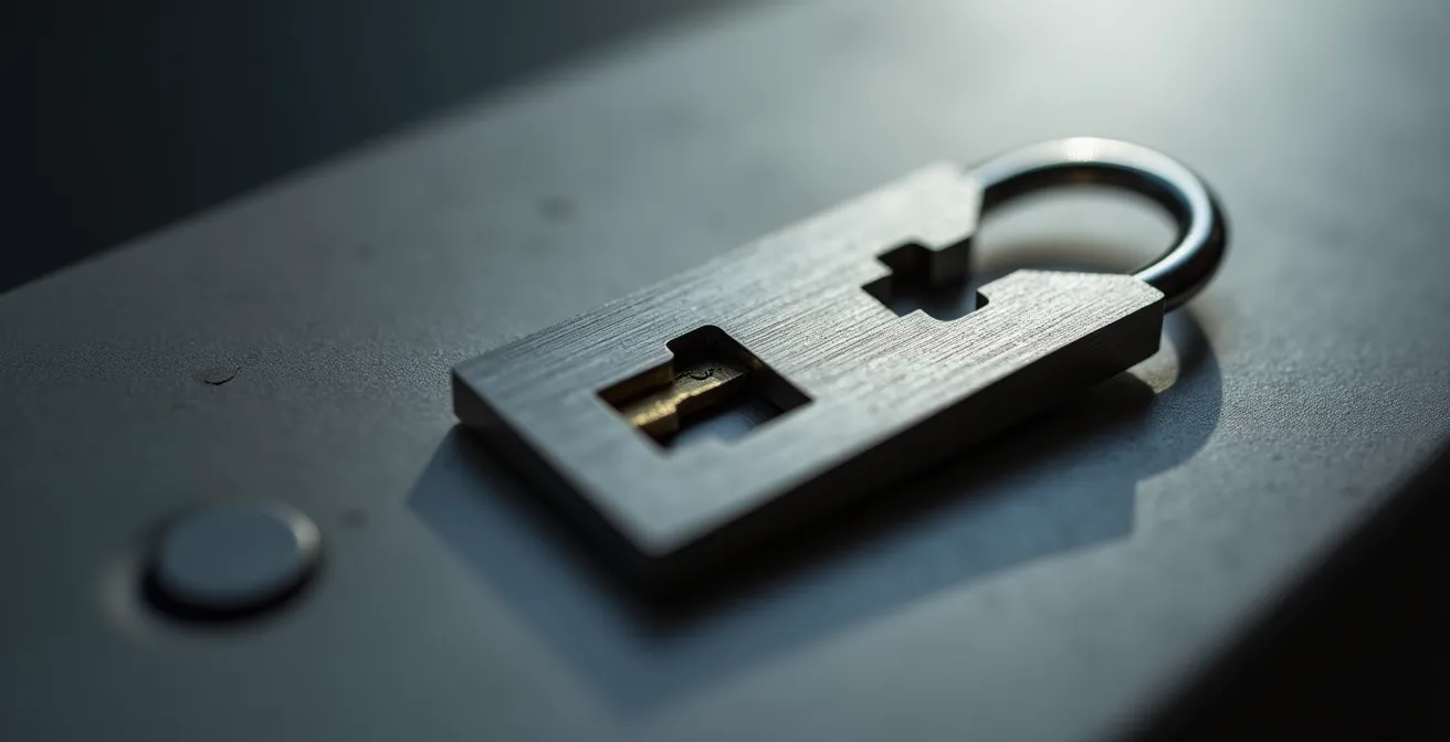 Macro shot of hardware security key USB device on minimalist surface