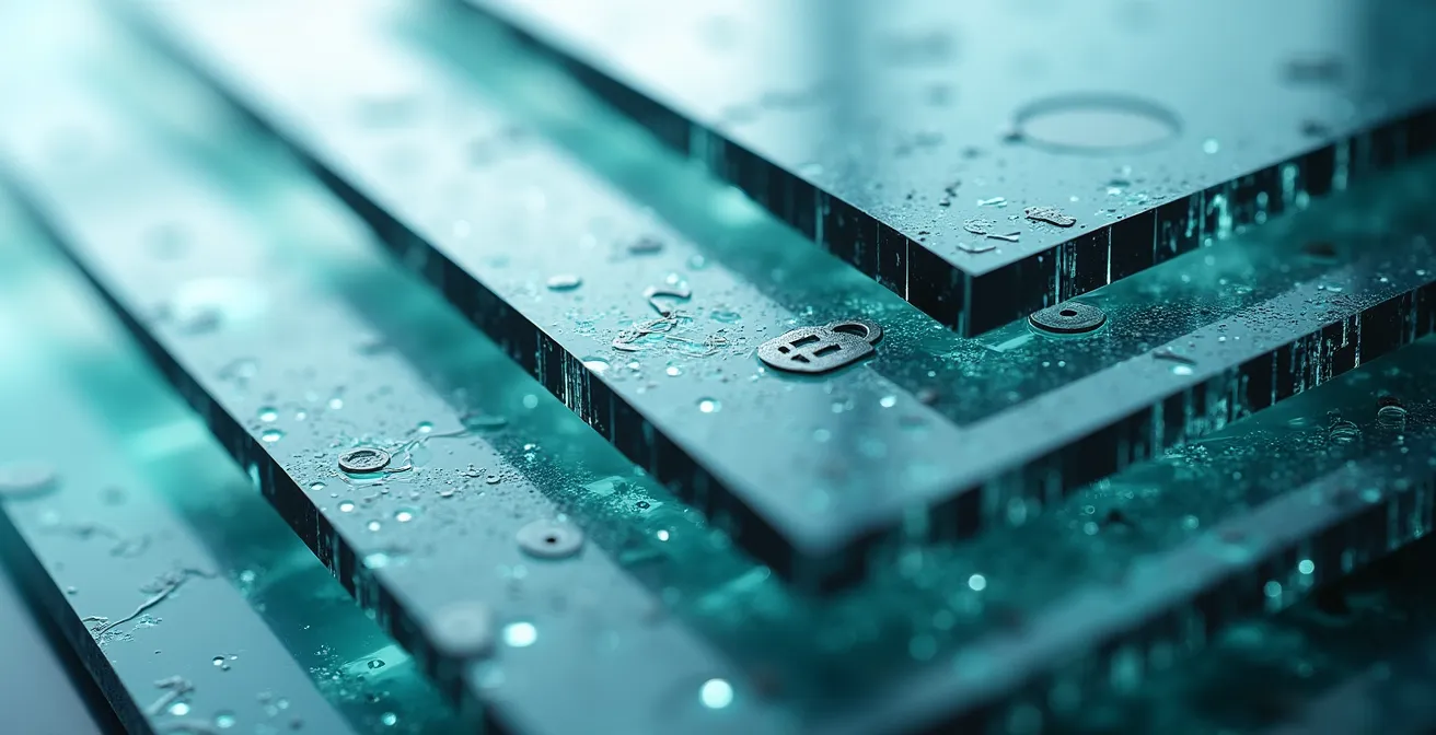 Abstract representation of multiple security layers working together